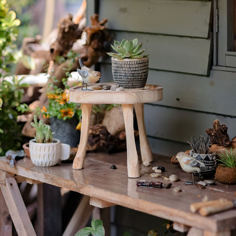 Bonsai Garden Bench - Solid Wood Vintage Plant Stand Balcony